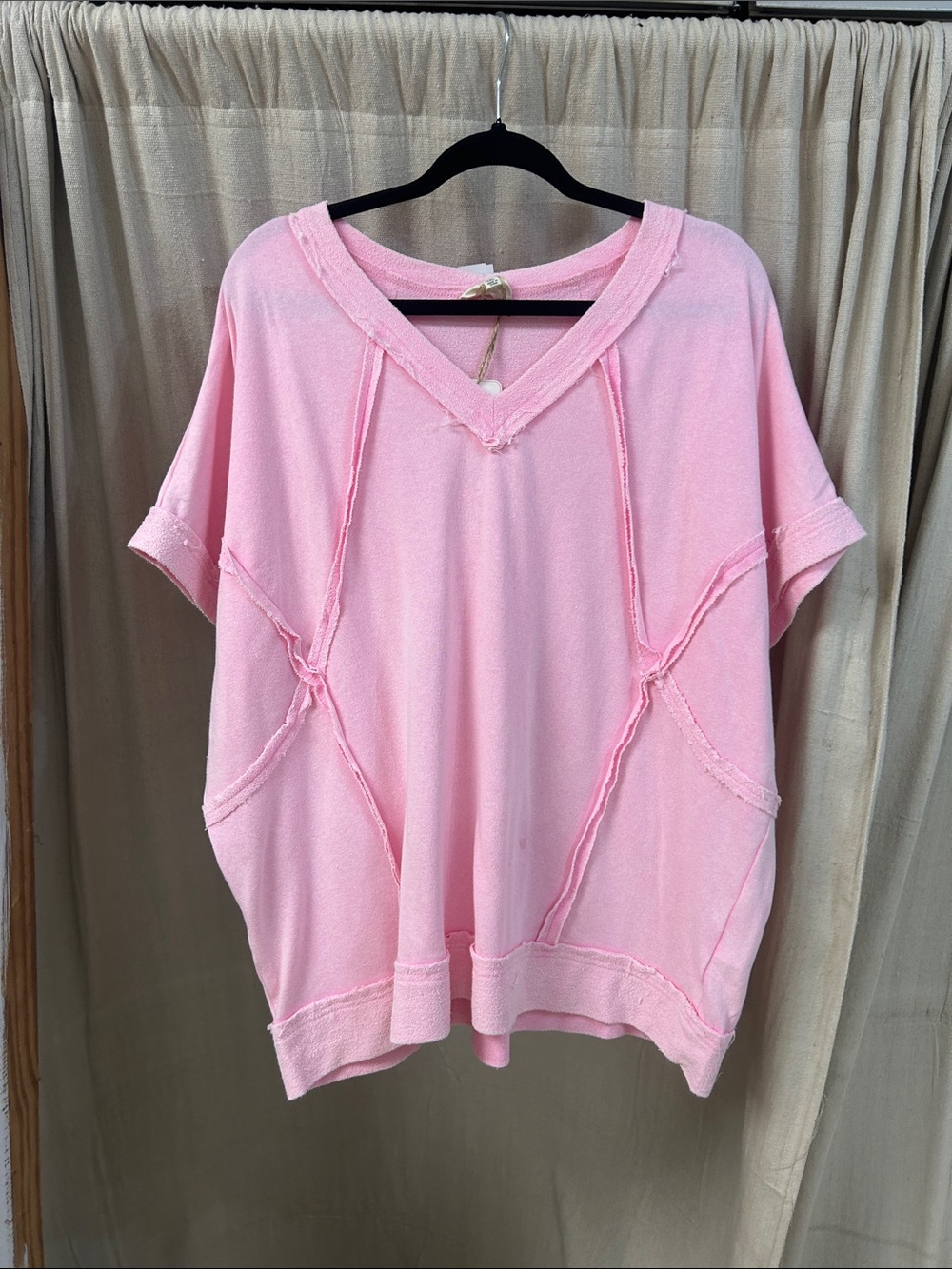 Sage + Fig Mineral Washed Pink V-Neck Short Sleeve Top